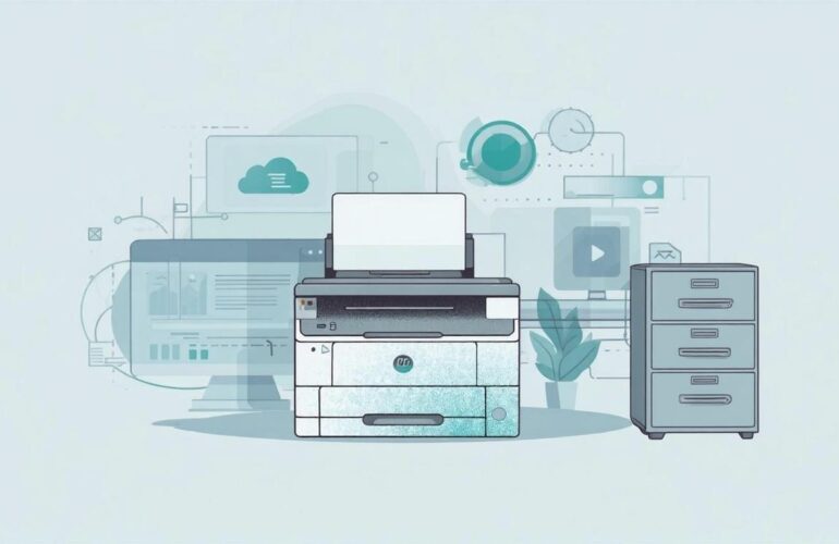 printer and a filing cabinet